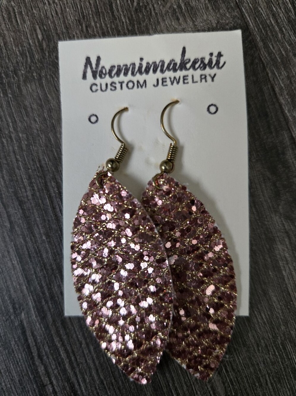 Pink Glitter Leaf Dangle Earrings